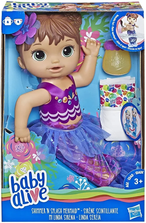 Baby Alive Shimmer &n Splash Brown Hair Mermaid Baby Doll