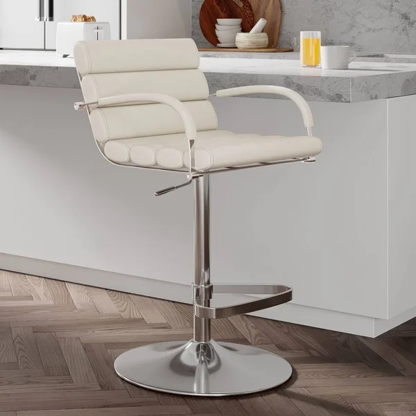 Zuri Cream Ego Adjustable Height Swivel Bar Stool with Chrome Base