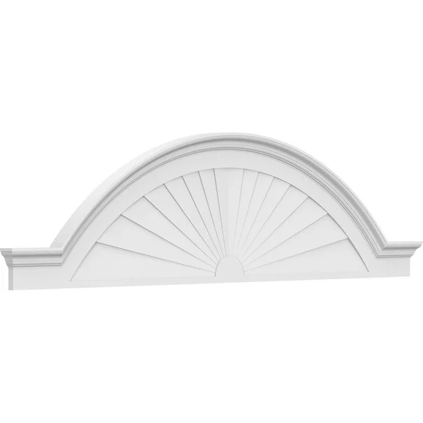 Ekena Millwork PEDPS086X225SGF01 86x22W x 22-1/2x22H x 2-1/2x22P Segment Arch w/ Flankers Sunburst Architectural Grade PVC Pedim