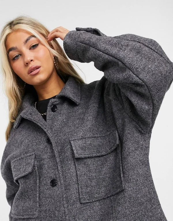 COLLUSION Faux Wool Shacket in Gray-Green