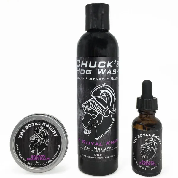 Badass Beard Care Hog Wash Combo for Men Consists of Beard Wash, Beard Balm or Beard Wax & Beard Oil - Natural Ingredients