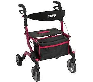 Drive Medical Foldable Lightweight Rollator with Light - Red