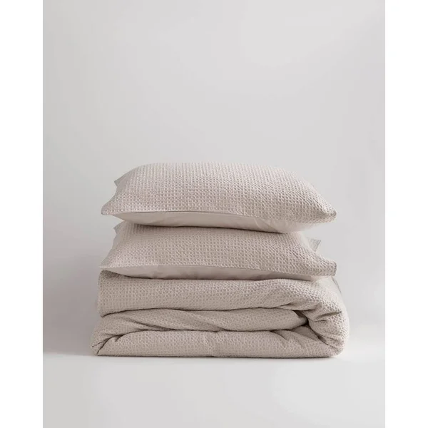 Quince Luxe Waffle Duvet Cover Set in Sand Size Twin, 100% Organic Cotton
