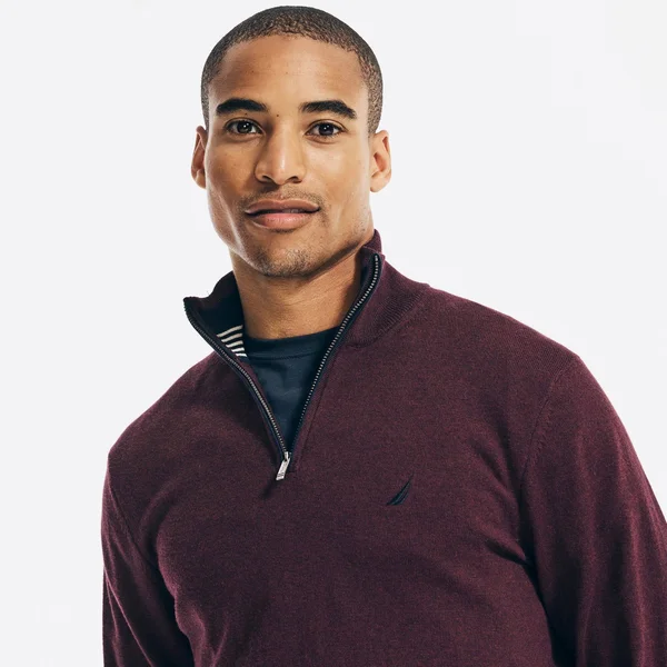 Nautica Men's Navtech Classic-Fit Jersey Knit Quarter Zip - Shipwreck Burgundy Heather - Size Xs