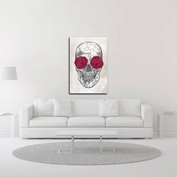 21x22 x 14x22 Skull & Roses by Rachel Caldwell Print on Canvas