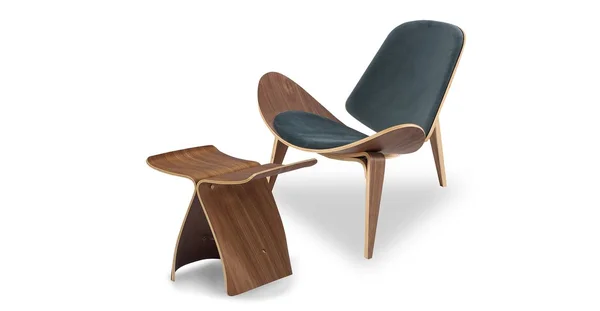Tripod Fabric Chair 2-pc Set - Walnut/Blue Velvet