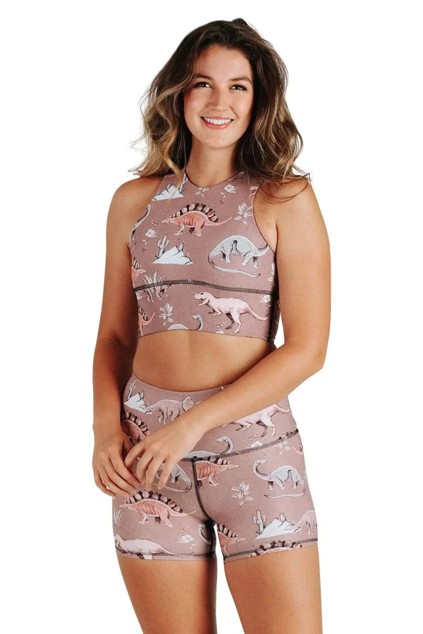 Stokasaurus 3x22 Eco-Friendly Women's High Waisted Yoga Shorts, Yoga Democracy Stokasaurus, XL - Eco Friendly Activewear by Yo