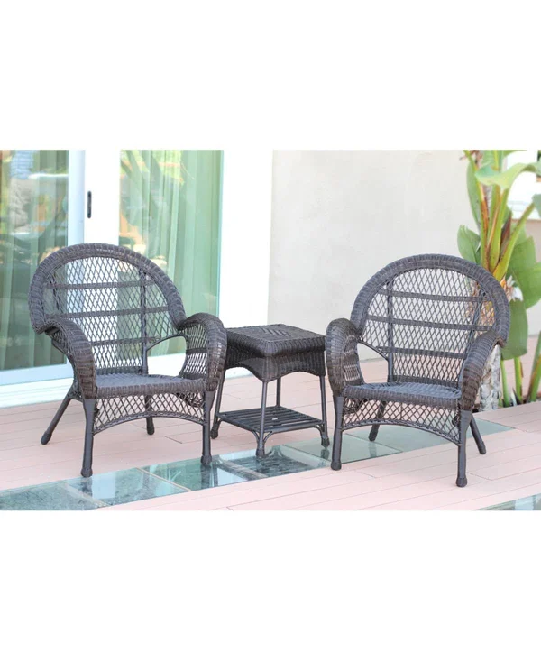 Jeco 3 Piece Santa Maria Wicker Chair Set Without Cushion - Espresso