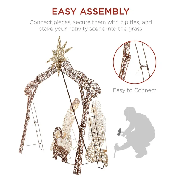 Best Choice Products 6ft Lighted Outdoor Nativity Scene - Yard Decoration w/ 190 LED Lights, Stakes, Zip Ties