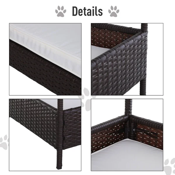 PawHut 4 Sturdy Legs Elevated & Cushioned PE Rattan Dog - Cat House with Comfortable Protective Anti-Slip Sleeping Pad &