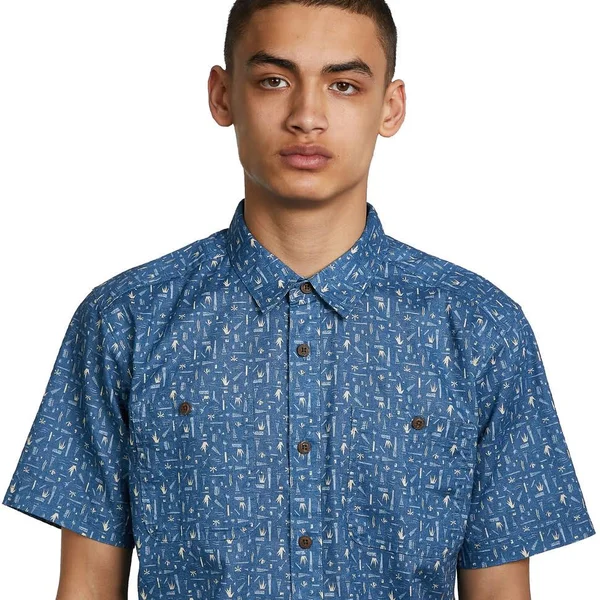 Patagonia Back Step Shirt - Swamp Stamp Multi, Pigeon Blue - S - Men