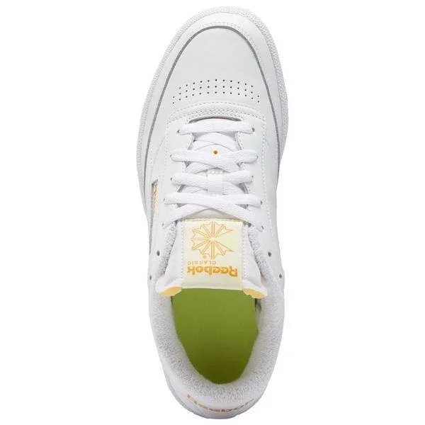 Reebok Club C 85 White/Yellow Grade School Girls& Tennis Shoes, Size: 3.5, Leather