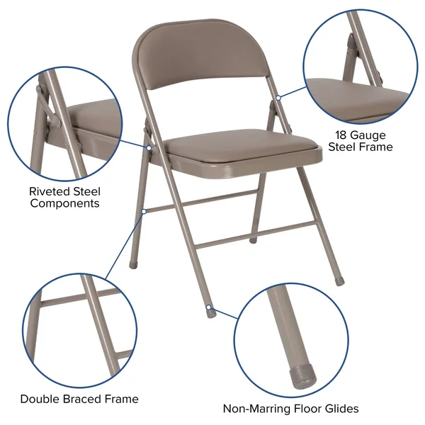 Flash Furniture 2 Pk. Hercules Series Double Braced Gray Vinyl Folding Chair
