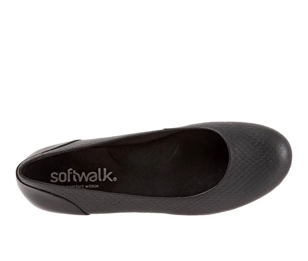 SoftWalk Women's Sonoma Ballet Flat, Size: 7.5, Black Snake Leather