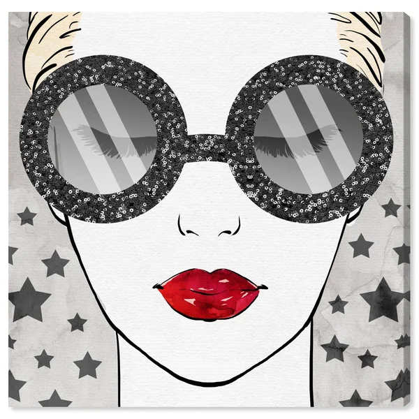 Oliver Gal 'Sequins Shades and Stars' Fashion and Glam Wall Art Canvas Print Accessories - White, Red - 24 x 24