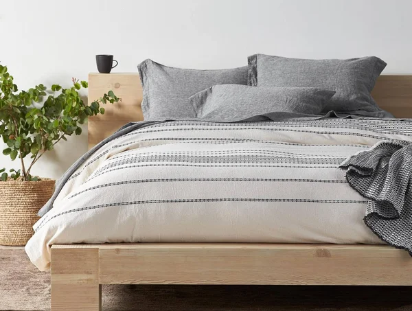 Coyuchi Rippled Stripe Organic Sham - Ivory with Black, Standard