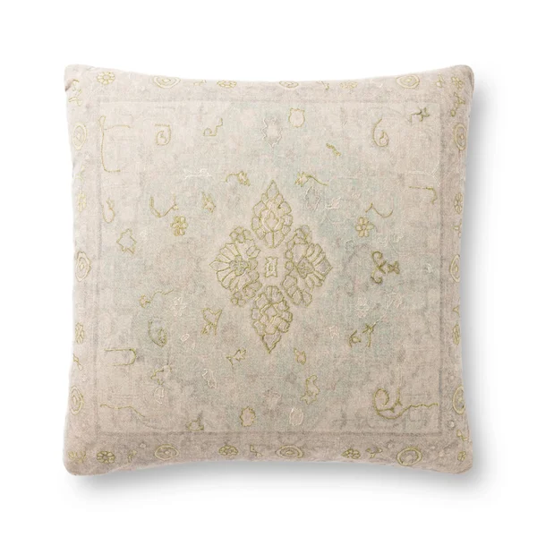 Loloi P0895 Cotton Pillow Green - Beige, 22x22 x 22x22 Cover w/Down