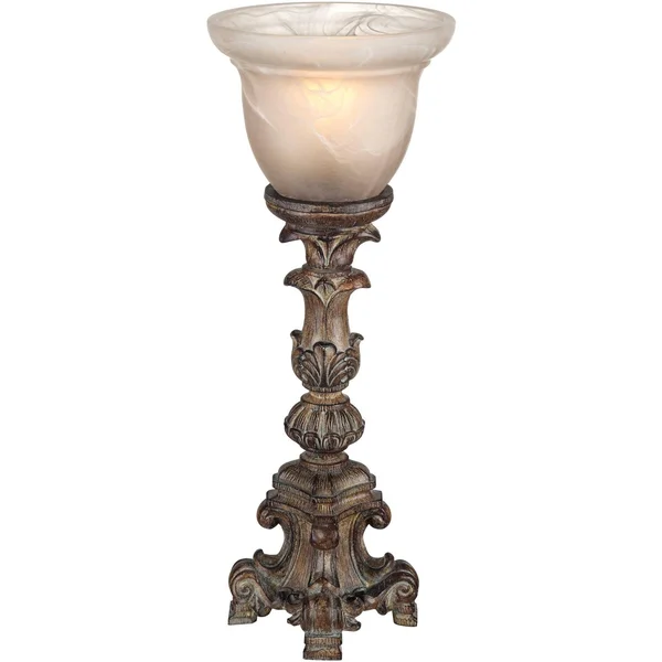 Regency Hill French LED Uplight Desk Table Lamp 18x22 High Beige Wash Candlestick Alabaster Glass Shade for Bedroom Bedside Offi