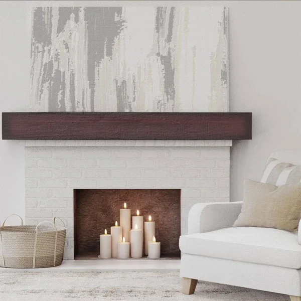 Ekena Millwork MANURS06X10X48ZY 6x22H x 10x22D x 48x22W Rough Sawn Faux Wood Fireplace Mantel, Premium Cherry