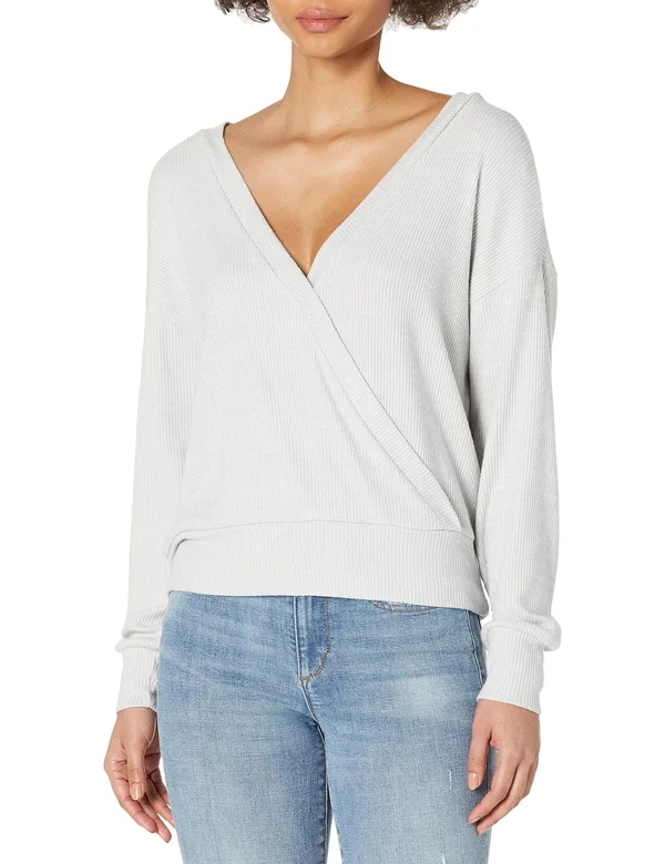 Lucky Brand Women's Long Sleeve 2 Way Wrap Cloud Jersey Sweatshirt