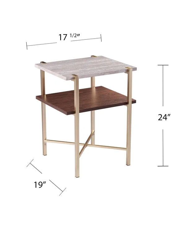 Southern Enterprises Valera Square Faux Marble End Table with Storage - White