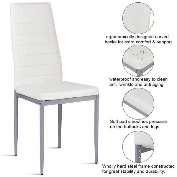 4 Pcs PVC Leather Dining Side Chairs Elegant Design -White