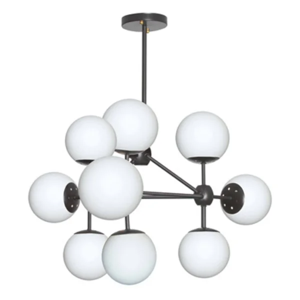 Dainolite DMI-269C-WHBK 9 Light Chandelier - Black Finish, White Glass