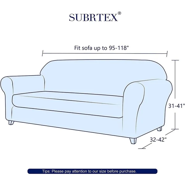 Subrtex Stretch 2-Piece Textured Grid XL Sofa Slipcover, Navy