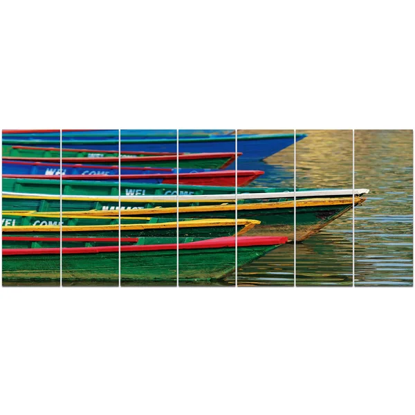 Design Art 'Color Boats on Phewa Lake Nepal' 6 Piece Photographic Print Set on Canvas - Green