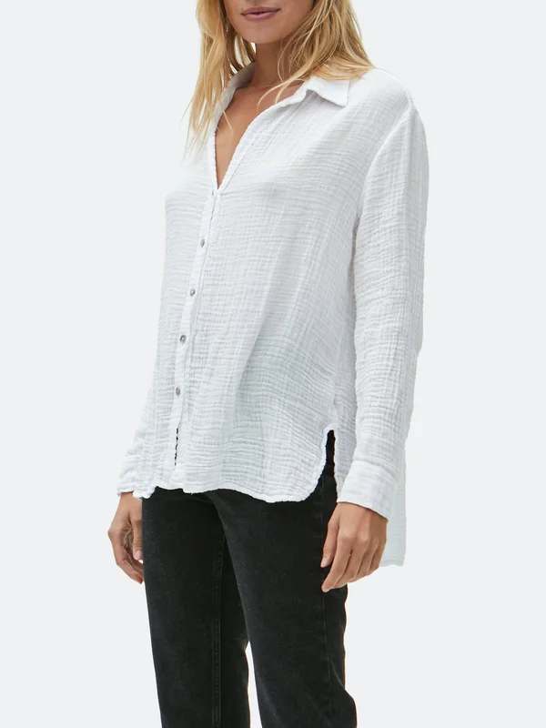 Michael Stars Gauze Button Down Top - White - L