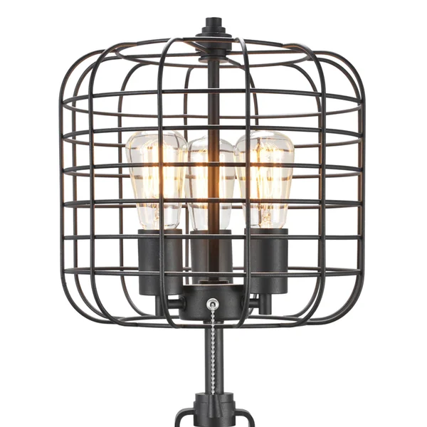 Contemporary Style Caged Shade Table Lamp with Open Design, Black
