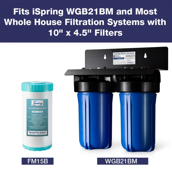 iSpring FM15B Iron and Manganese Reducing Water Filter, Replacement Cartridge for WGB21BM, 10x22x 4.5x22 Big Blue - White