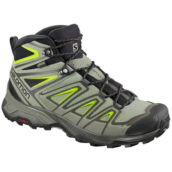 Salomon Men's x Ultra 3 Mid GTX Boots Beluga - Shadow, Lime Green 10