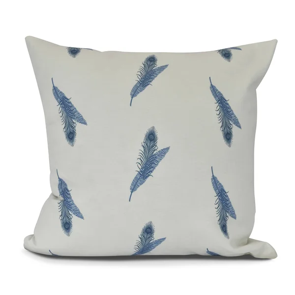 Contemporary Home Living 20x22 White and Blue Throw Pillow with Feather Stripes Design - Down Alternative Filler