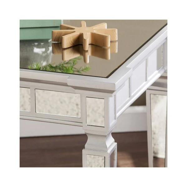 Southern Enterprises Glenview Glam Mirrored End Table Square Matte Silver