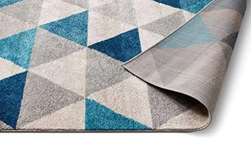 Well Woven Isometry Blue & Grey Modern Geometric Triangle Pattern 7&10x22 x 9&10x22 Area Rug Soft Shed Free Easy to Clean St