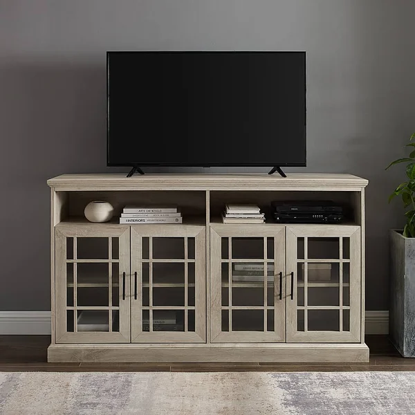 Walker Edison - Classic TV Console for Most Flat-Panel TV&s Up to 65x22 - White Oak
