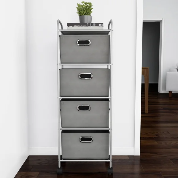 Lavish Home 4 Fabric Drawer Rolling Storage Cart - Grey