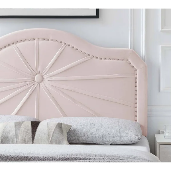 Edmond Pink Velvet Upholstered Full/Queen Size Headboard with Nailhead Trim