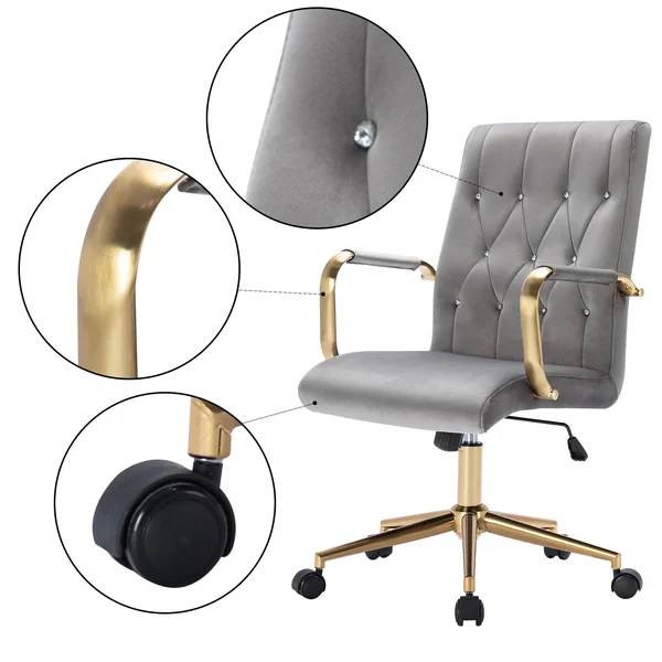 Duhome Office Chair with Arm and Rhinestone Deco Adjustable Swivel Grey 1 Pcs