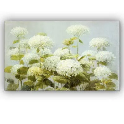 Wexford Home &White Hydrangea Garden& by Danhui Nai Graphic Art on Wrapped Canvas, Size: 18 inch H x 27 inch W x 1.5 inch D, Sil