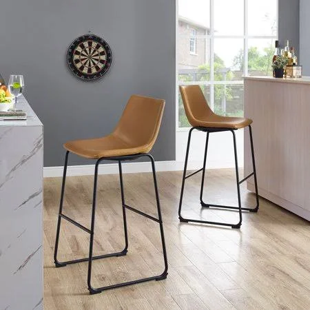 Manor Park 30 in. Upholstered Armless Bar Stools - Set of 2, Whiskey Brown