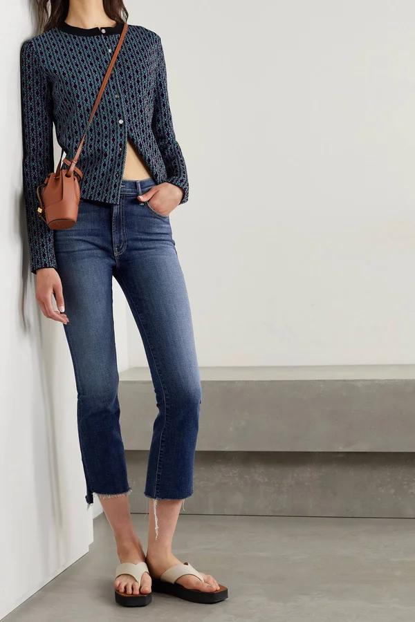 Mother The Insider Crop Step Fray Girl Crush Jeans in Blue - Size 28