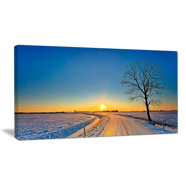 Design Art Distant Sunset in Winter - Landscape Photography Canvas Print - Yellow, 60 in. Wide x 32 in. High - 5 Panels Diamond