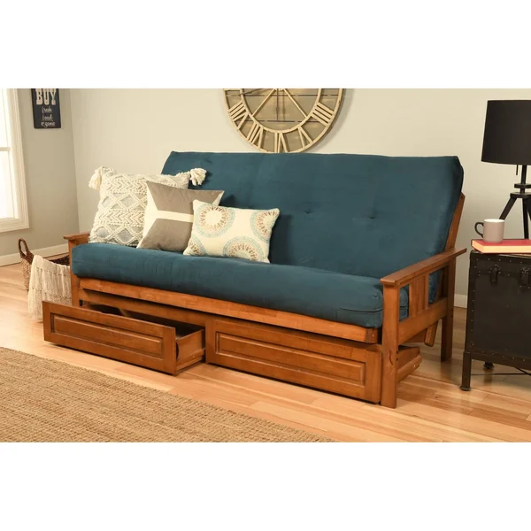 Porch & Den Kern Full-Size Storage Futon with Suede Mattress - Suede Navy