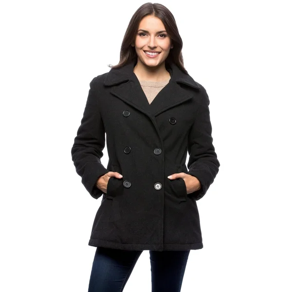 Excelled F2E4104RL Ladies Faux Wool Double Breasted Peacoat - Charcoal - Small