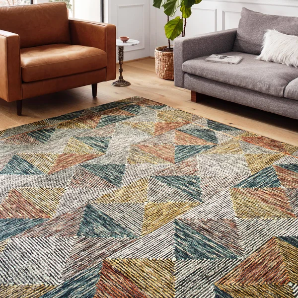 Alexander Home Kaleidoscope Geometric Hand-Hooked Wool Rug - 2&6x22 x 9&9x22 - Lagoon, Spice