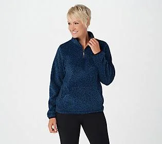 Susan Graver Weekend Printed Polar Fleece 3/4-Zip Top - Size Medium, Blue