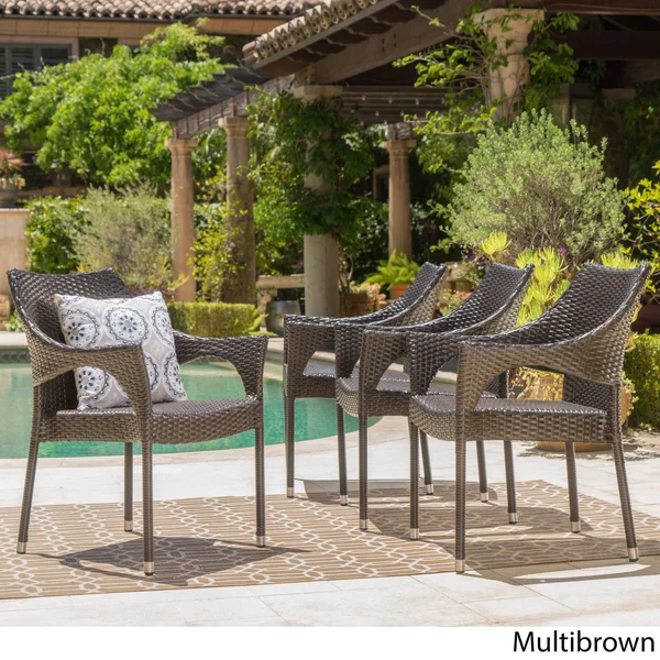 Miranda Outdoor Wicker Stacking Dining Chairs - Set of 4, Multibrown