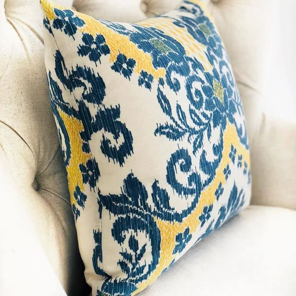 Plutus Lasso Blue - Beige and Yellow Luxury Throw Pillow